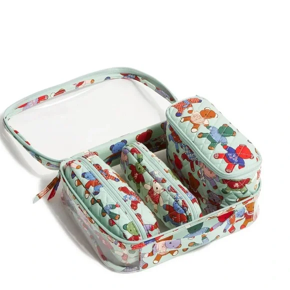 🆕VERA BRADLEY Toasty Teddies 4pc Cosmetic Set Zipper Travel Organization Storage - Picture 2 of 8